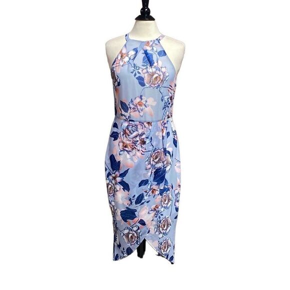 LeShop Blue Floral Halter Tulip Dress Size Large NWT - Picture 1 of 8